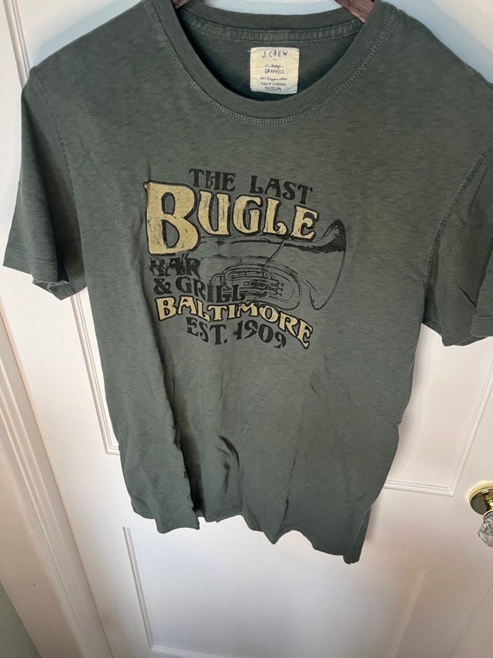 J. Crew Factory Olive Green Tee with Yellow Graphic
